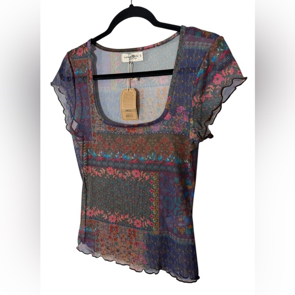 NWT Natural Life Devon Mesh Top Short Sleeve Patchwork Floral Sz Small - Picture 3 of 9